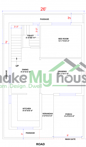 26*37 House plan, 962 SqFt Floor Plan duplex Home Design- 2161