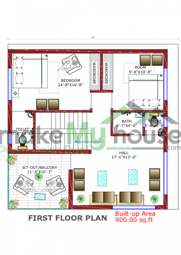 30*29 House plan, 870 SqFt Floor Plan duplex Home Design- 4839