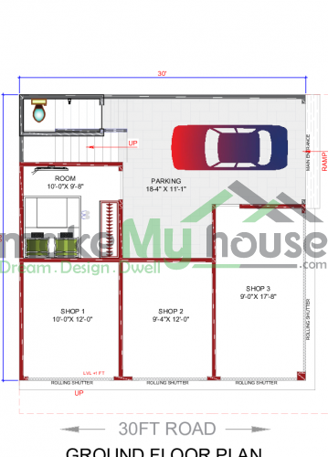 30*30 House plan, 900 SqFt Floor Plan triplex Home Design- 8100