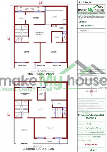 Buy 32x37 House Plan 32 By 37 Front Elevation Design 1184sqrft Home Naksha