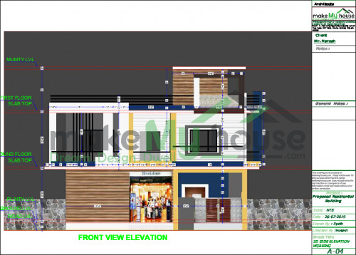 2 story front view 2d elevation design 