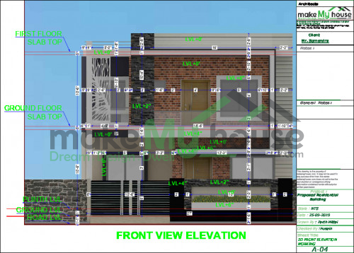 Duplex front view 2d Elevation Design 