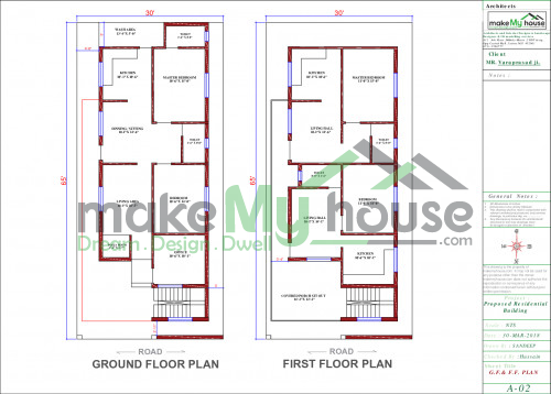 30*65 House plan, 1950 SqFt Floor Plan duplex Home Design- 1952