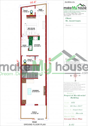 Buy 14x60 House Plan 14 By 60 Front Elevation Design 840sqrft Home Naksha