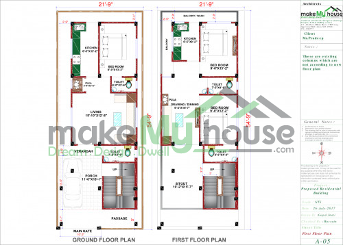 21*54 House plan, 1134 SqFt Floor Plan duplex Home Design- 2476