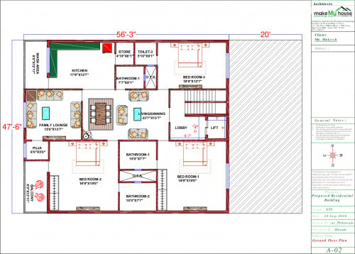 3-Bedroom-House-Plans | Architecture Design | Naksha Images | 3D Floor Plan  Images | Make My House Completed Project