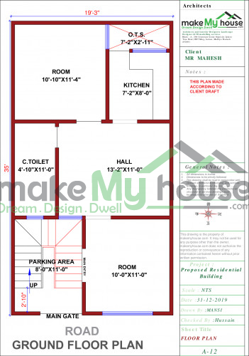 20*35 House plan, 700 SqFt Floor Plan singlex Home Design- 2693