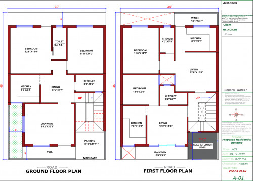 30*45 House plan, 1350 SqFt Floor Plan duplex Home Design- 2959