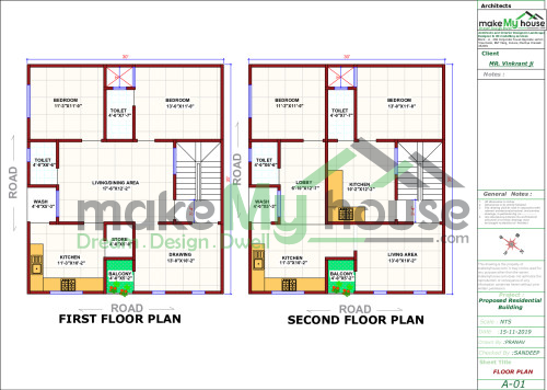 30*35 House plan, 1050 SqFt Floor Plan duplex Home Design- 3043