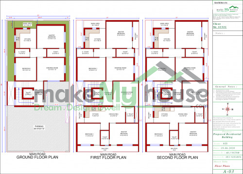 31*65 House plan, 2015 SqFt Floor Plan triplex Home Design- 4211