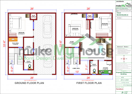 25*34 House plan, 850 SqFt Floor Plan duplex Home Design- 5336