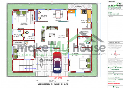 42*52 House plan, 2184 SqFt Floor Plan singlex Home Design- 7610