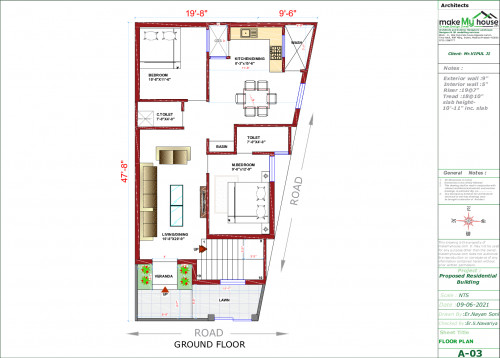 29*47 House plan, 1363 SqFt Floor Plan singlex Home Design- 7798