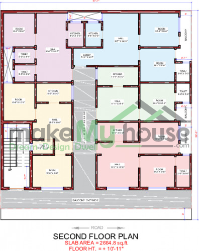 52*56 House Plan, 2912 Sqft Floor Plan Triplex Home Design- 9633