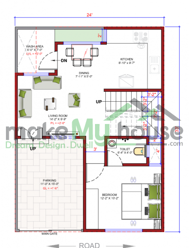 24*33 House plan, 792 SqFt Floor Plan duplex Home Design- 7927