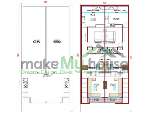 Buy 32x70 House Plan | 32 by 70 Elevation Design | Plot Area Naksha