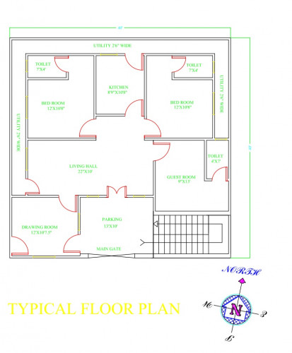 3 Bhk Apartment Plan Dwg File Autocad
