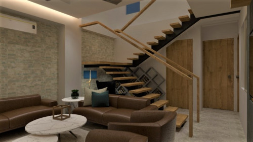 Living room stair case interior 