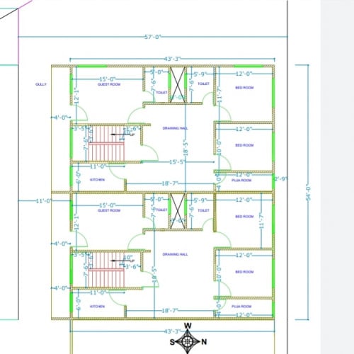 2BHk Apartment Floor Plan 