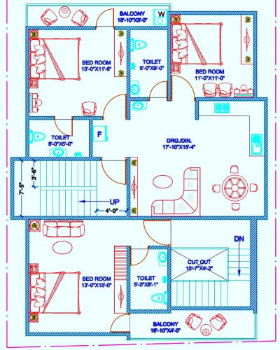 3BHK House Floor Plan