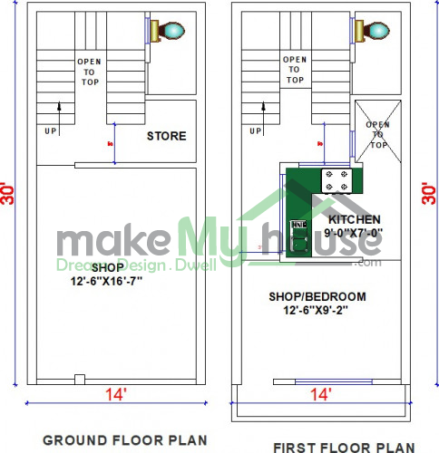 Buy 14x30 House Plan 14 By 30 Front Elevation Design 4sqrft Home Naksha