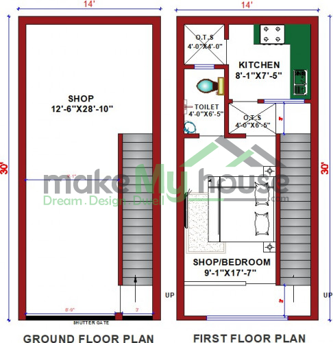 Buy 14x30 House Plan 14 By 30 Front Elevation Design 4sqrft Home Naksha