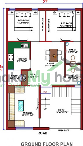 Buy 27x40 House Plan | 27 by 40 Elevation Design | Plot Area Naksha