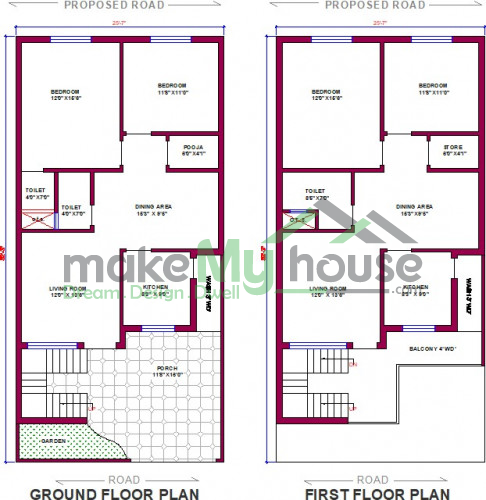 Buy 25x52 House Plan | 25 by 52 Elevation Design | Plot Area Naksha