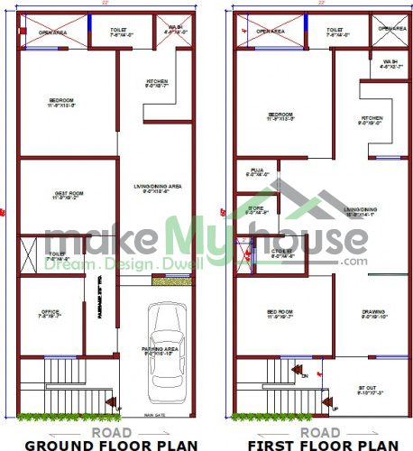 Buy 20x50 House Plan | 20 by 50 Elevation Design | Plot Area Naksha