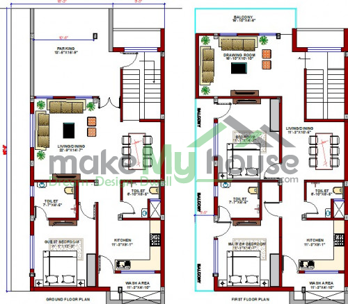 Buy 27x50 House Plan | 27 by 50 Elevation Design | Plot Area Naksha