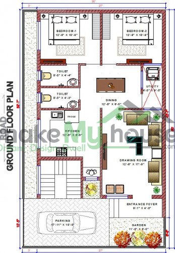 Buy 30x50 House Plan | 30 by 50 Elevation Design | Plot Area Naksha