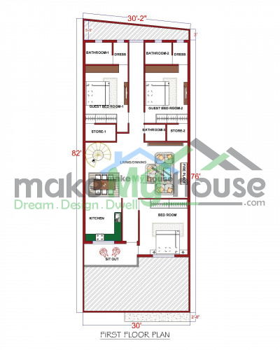 Buy 30x80 House Plan | 30 by 80 Elevation Design | Plot Area Naksha