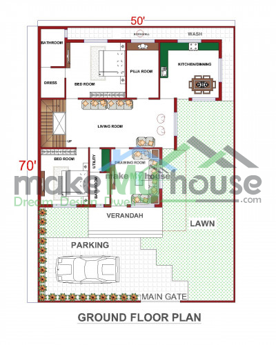 Buy 50x70 House Plan | 50 by 70 Elevation Design | Plot Area Naksha