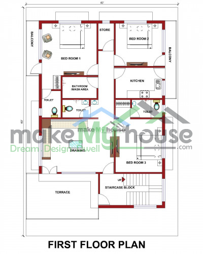 Buy 40x60 House Plan | 40 by 60 Elevation Design | Plot Area Naksha