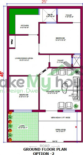 Buy 25x45 House Plan | 25 by 45 Elevation Design | Plot Area Naksha