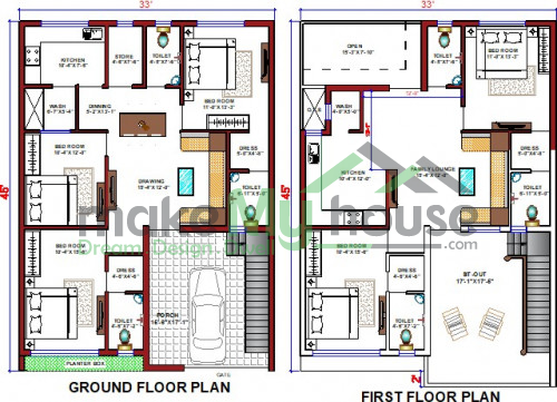 Buy 33x45 House Plan | 33 by 45 Elevation Design | Plot Area Naksha