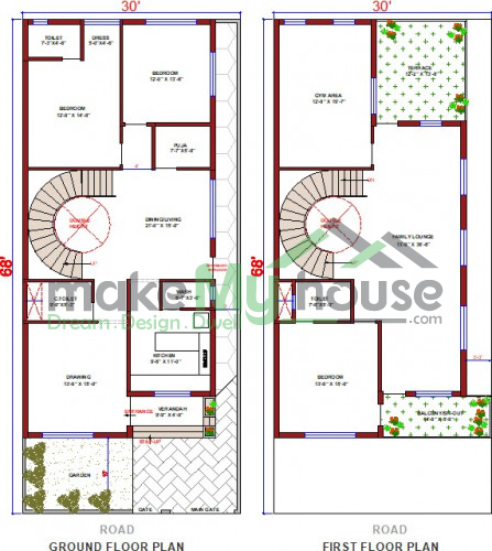 Buy 30x68 House Plan | 30 by 68 Elevation Design | Plot Area Naksha