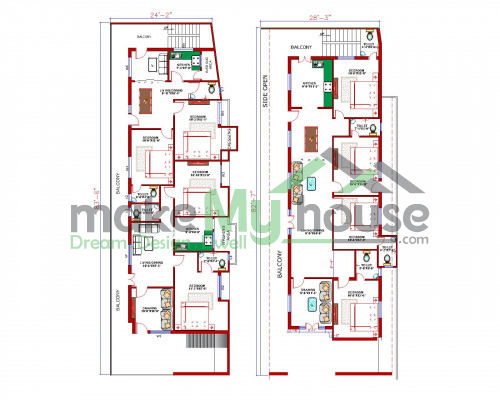 Buy 32x82 House Plan | 32 by 82 Elevation Design | Plot Area Naksha