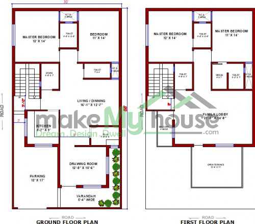 Buy 30x55 House Plan | 30 by 55 Elevation Design | Plot Area Naksha