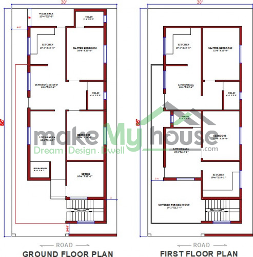 Buy 30x65 House Plan | 30 by 65 Elevation Design | Plot Area Naksha