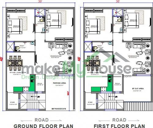 Buy 30x45 House Plan | 30 by 45 Elevation Design | Plot Area Naksha