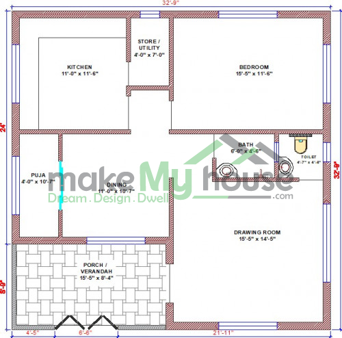Buy 32x32 House Plan 32 By 32 Elevation Design 1024sqrft Home Naksha