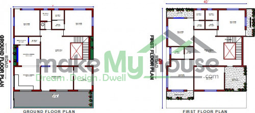 Buy 40x36 House Plan | 40 by 36 Elevation Design | Plot Area Naksha