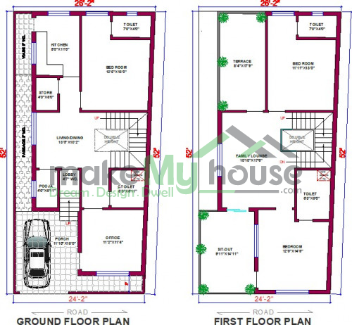 Buy 26x52 House Plan | 26 by 52 Elevation Design | Plot Area Naksha