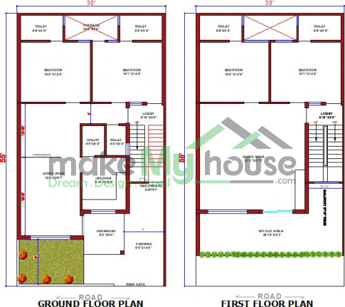 Buy 30x55 House Plan | 30 by 55 Elevation Design | Plot Area Naksha