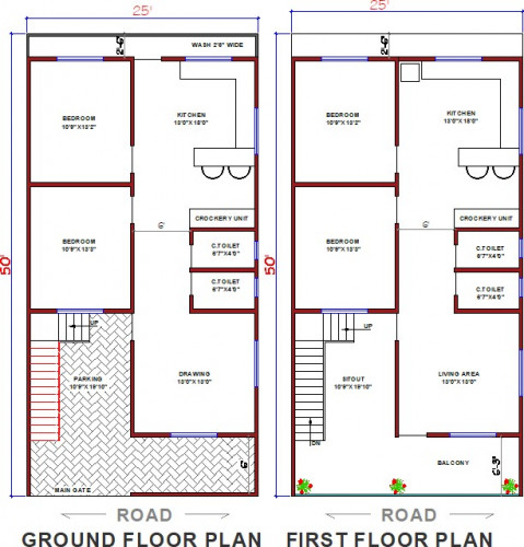 25x50 House Plan 25 50 Home Design 25 By 50 1250 Sqft Ghar Naksha