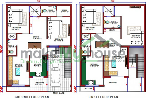 Buy 30x37 House Plan | 30 by 37 Elevation Design | Plot Area Naksha