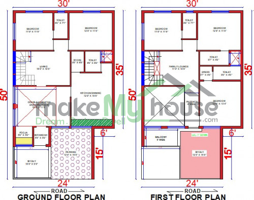 Buy 50x30 House Plan | 50 by 30 Elevation Design | Plot Area Naksha