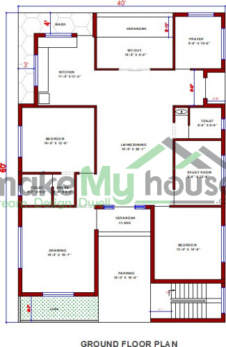 40x60 House Plan 40 60 Home Design 40 By 60 2400 Sqft Ghar Naksha