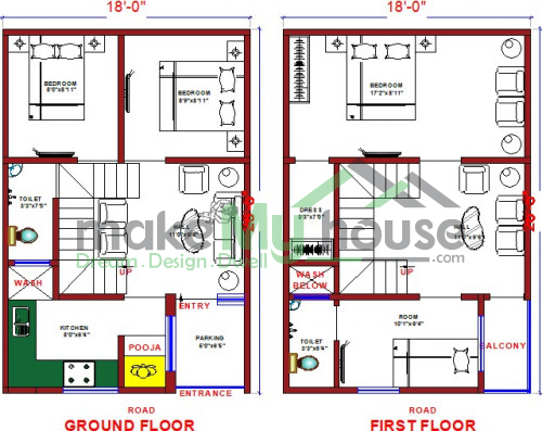 Buy 18x26 House Plan | 18 by 26 Elevation Design | Plot Area Naksha